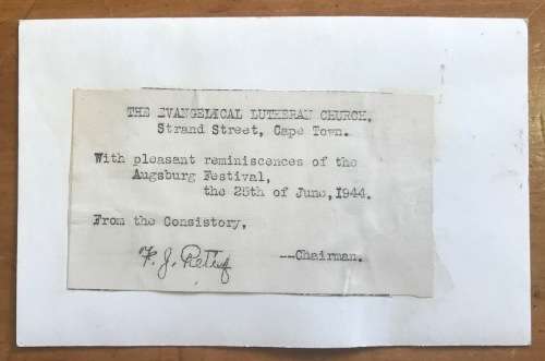 PHOTOGRAPH=UNION of SOUTH AFRICA=THE EVANGELICAL LUTHERAN CHURCH=STRAND ST.=CAPE TOWN=1944=AUGSBURG
