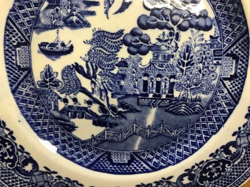 ROYAL VENTON WARE PLATE BURSLEM ENGLAND WILLOW PATTERN BLUE and WHITE STEVENTON + SONS ORIENTAL BIRD