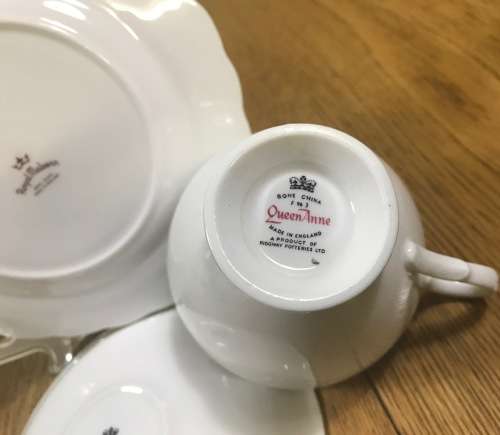 QUEEN ANNE=RIDGWAY POTTERIES=TRIO=TEA CUPS=SAUCERS=ROYAL MALVERN CAKE/SIDE PLATES=