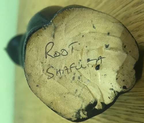 CAT FIGURINE ROOT SHAFUTA AFRICAN ART TALL BLACK in COLOUR.