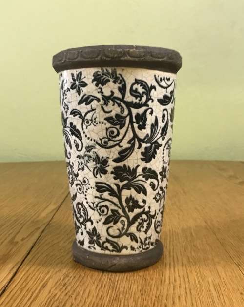 VASE PLANTER CERAMIC POTTERY BLUE and WHITE CRAQUELE HOLE in BASE for drainage.