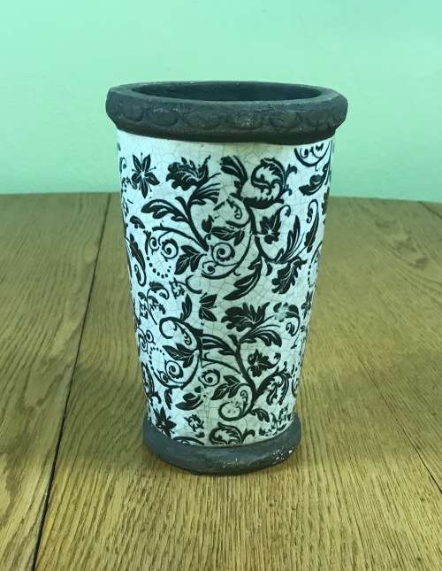 VASE PLANTER CERAMIC POTTERY BLUE and WHITE CRAQUELE HOLE in BASE for drainage.