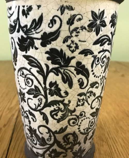 VASE PLANTER CERAMIC POTTERY BLUE and WHITE CRAQUELE HOLE in BASE for drainage.