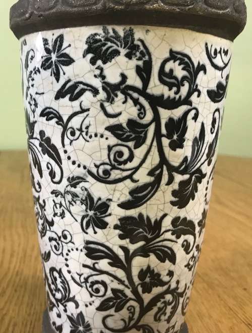 VASE PLANTER CERAMIC POTTERY BLUE and WHITE CRAQUELE HOLE in BASE for drainage.