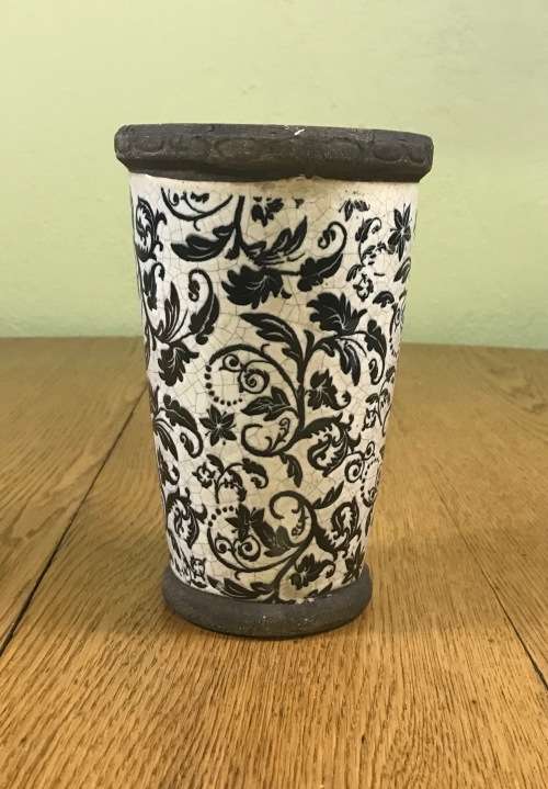 VASE PLANTER CERAMIC POTTERY BLUE and WHITE CRAQUELE HOLE in BASE for drainage.