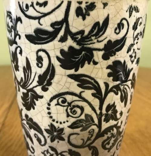 VASE PLANTER CERAMIC POTTERY BLUE and WHITE CRAQUELE HOLE in BASE for drainage.