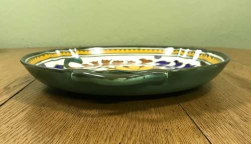 GOUDA ROYAL Zuid Holland BOWL PLATE CHARGER 1948 3236 544? DAHLIA PATTERN FLOWERS FLORAL 3 HANDLES.