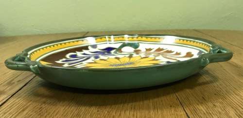 GOUDA ROYAL Zuid Holland BOWL PLATE CHARGER 1948 3236 544? DAHLIA PATTERN FLOWERS FLORAL 3 HANDLES.