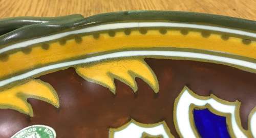 GOUDA ROYAL Zuid Holland BOWL PLATE CHARGER 1948 3236 544? DAHLIA PATTERN FLOWERS FLORAL 3 HANDLES.