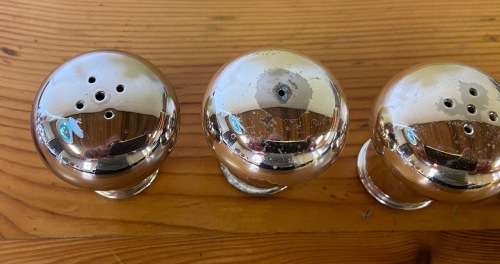 SALT and PEPPER 2 PAIRs of SHAKERS / CELLARS EPNS / SILVER PLATED MUSHROOM SHAPED HEAVY!!!
