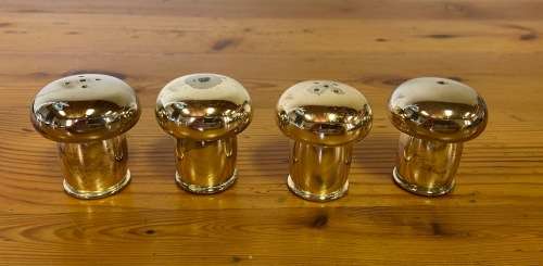 SALT and PEPPER 2 PAIRs of SHAKERS / CELLARS EPNS / SILVER PLATED MUSHROOM SHAPED HEAVY!!!