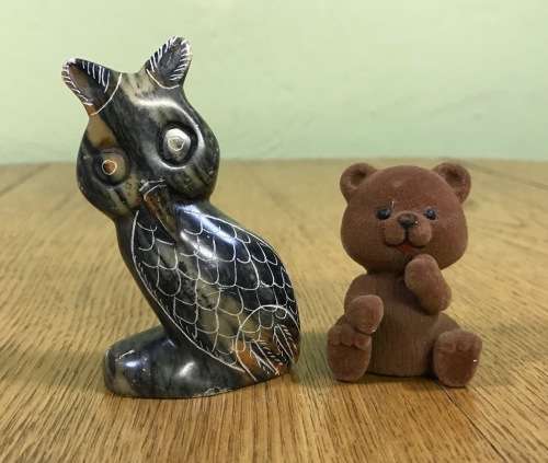 THE OWL and THE BEAR!!! OWL made with STONE AGATE? FOSSILS in the AGATE? STUNNING ITEM!!!
