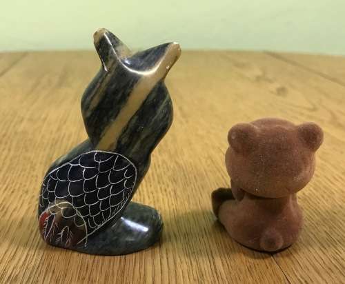 THE OWL and THE BEAR!!! OWL made with STONE AGATE? FOSSILS in the AGATE? STUNNING ITEM!!!