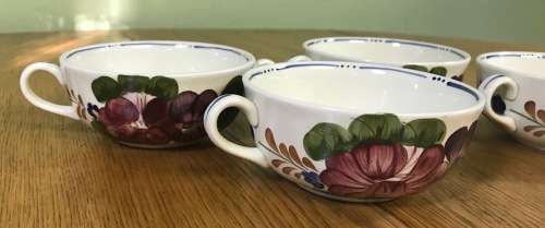BELLE FIORI SOUP BOUILLONS ONLY x 4 WOOD and SONS HAND PAINTED ENGLAND FLOWERS BELLE FIORE