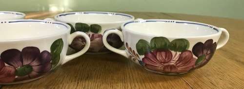 BELLE FIORI SOUP BOUILLONS ONLY x 4 WOOD and SONS HAND PAINTED ENGLAND FLOWERS BELLE FIORE