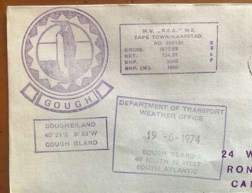 CAPE TOWN PAQUEBOT 8.7.74 MV R.S.A. SHIP GOUGH ISLAND WEATHER OFFICE DEPT TRANSPORT SHRIKE PENGUIN b