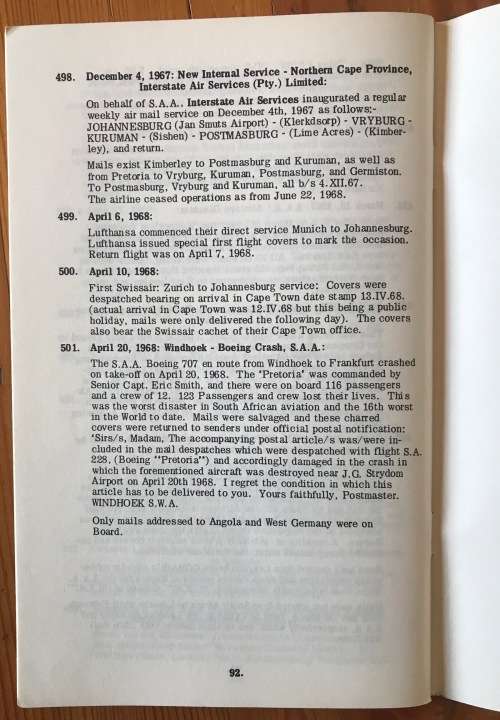 SOUTH AFRICAN AIRMAILS HISTORY + DEVELOPMENT SA + SWA CAPT. M.F. STERN AEROPHILATELIC SOCIETY.