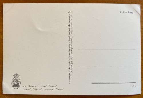 POSTCARD POST CARD ROYAL NETHERLANDS STEAMSHIP Co. m.s.JASON AMMON KREON MARON SHIP SAILING SHIPPING