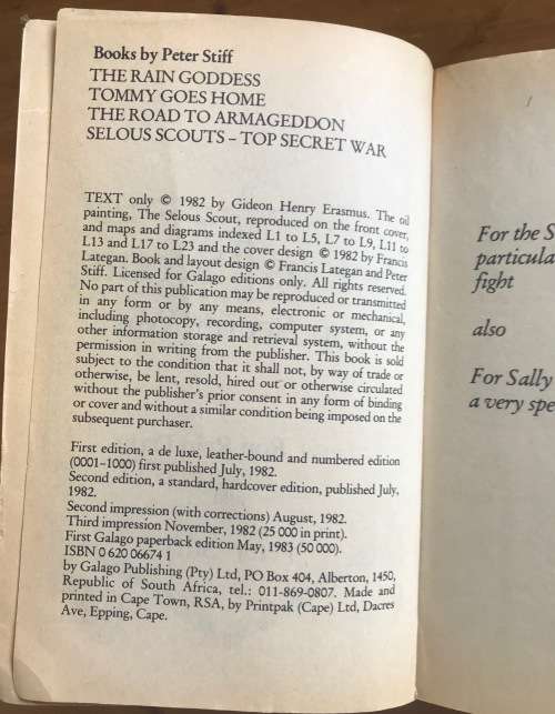SELOUS SCOUTS=TOP SECRET WAR=Lt. Col. RON REID DALY=PETER STIFF=GALAGO=1983=RHODESIA=Read notes....