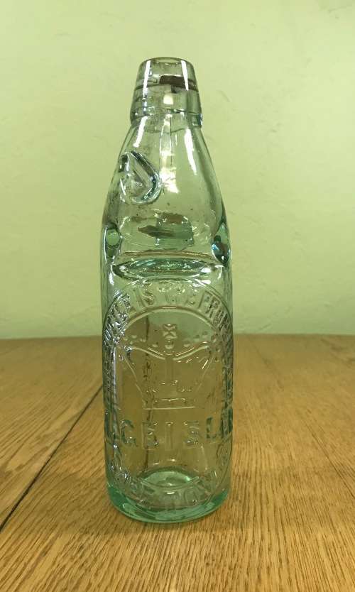 GLASS MARBLE STOPPER BOTTLE=A. GEISLER=CAPE TOWN=WITH ROYAL CROWN=Please read notes.....
