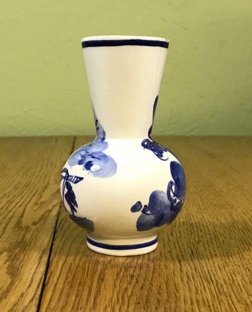 BUD VASE PORCELAIN BLUE AND WHITE WINDMILL BIRDS FLOWERS TREES PLANTS Please Read notes....