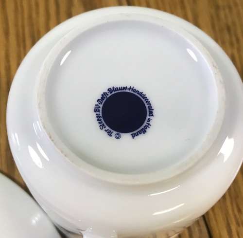 COFFEE DUO DEMITASSE DELFT BLAUW HANDPAINTED TER STEEGE BV HOLLAND EsPRESSO Cappuccino! WINDMILL.