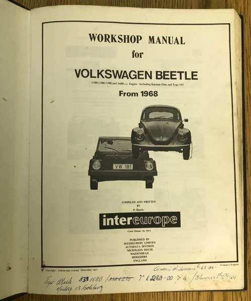 VW BEETLE WORKSHOP MANUAL 157 from 1968 INTEREUROPE 1200,1300,1500,1302,1600US Special,Karmann-Ghia