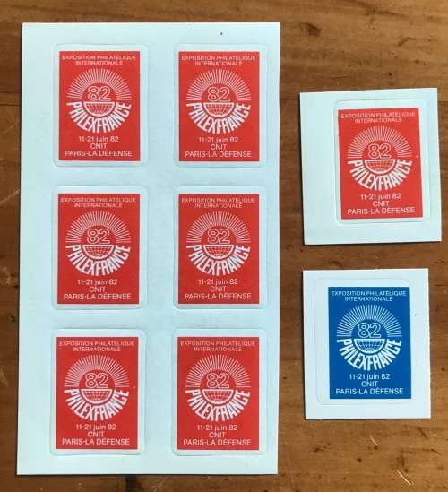 PHILEXFRANCE 1982 SELF ADHESIVE VIGNETTES x 8 International PHILATELIC EXHIBITION PARIS FRANCE