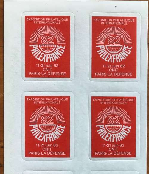 PHILEXFRANCE 1982 SELF ADHESIVE VIGNETTES x 8 International PHILATELIC EXHIBITION PARIS FRANCE
