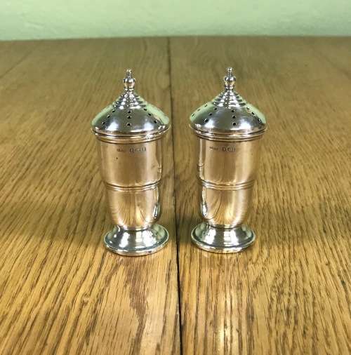 PEPPER SHAKERS x pair (2) STERLING SILVER BIRMINGHAM 1941 ERNEST W. HAYWOOD ENGLAND GREAT BRITAIN