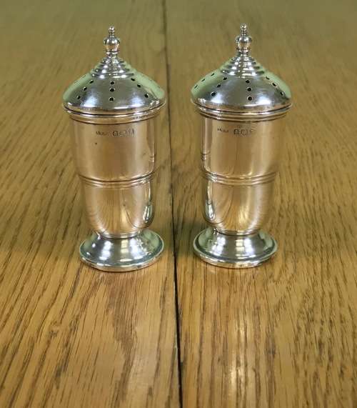 PEPPER SHAKERS x pair (2) STERLING SILVER BIRMINGHAM 1941 ERNEST W. HAYWOOD ENGLAND GREAT BRITAIN
