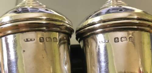 PEPPER SHAKERS x pair (2) STERLING SILVER BIRMINGHAM 1941 ERNEST W. HAYWOOD ENGLAND GREAT BRITAIN