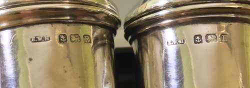 PEPPER SHAKERS x pair (2) STERLING SILVER BIRMINGHAM 1941 ERNEST W. HAYWOOD ENGLAND GREAT BRITAIN