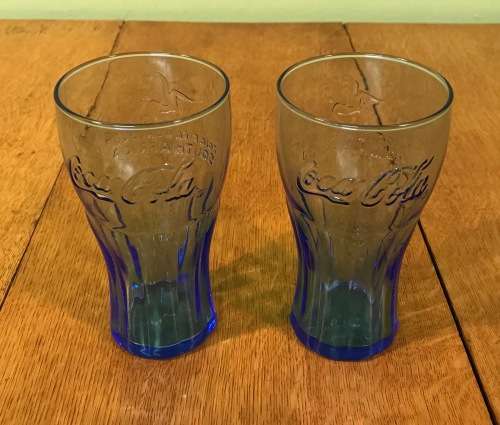 COCA COLA GLASSES x 2 (pair) BLUE FIFA WORLD CUP SOUTH AFRICA 2010!!!