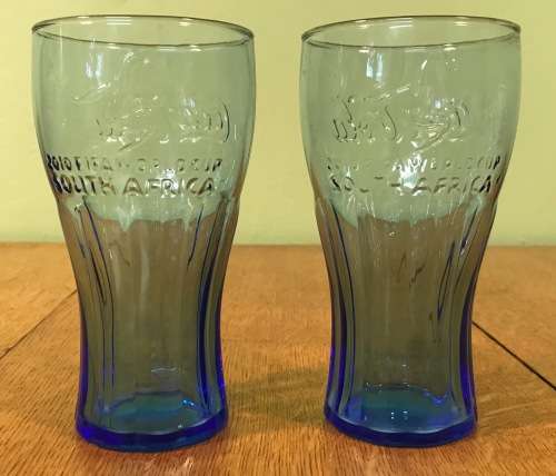 COCA COLA GLASSES x 2 (pair) BLUE FIFA WORLD CUP SOUTH AFRICA 2010!!!