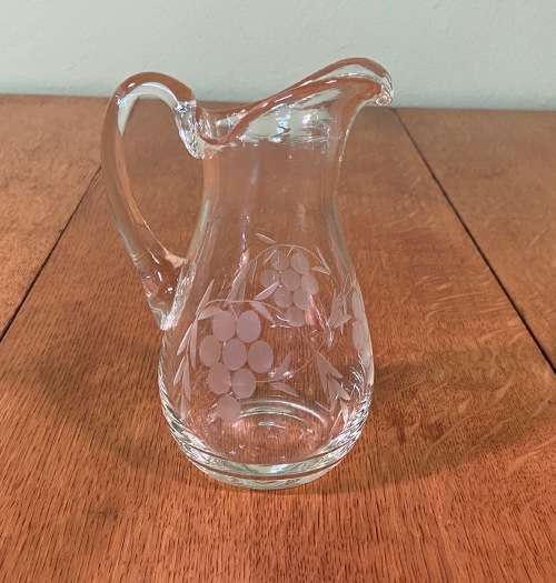 GLASS JUG PITCHER Engraved GRAPE & LEAF Pattern x 1