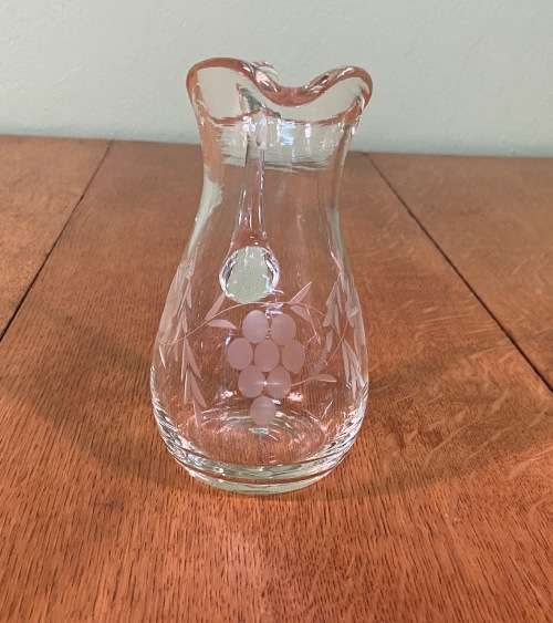 GLASS JUG PITCHER Engraved GRAPE & LEAF Pattern x 1