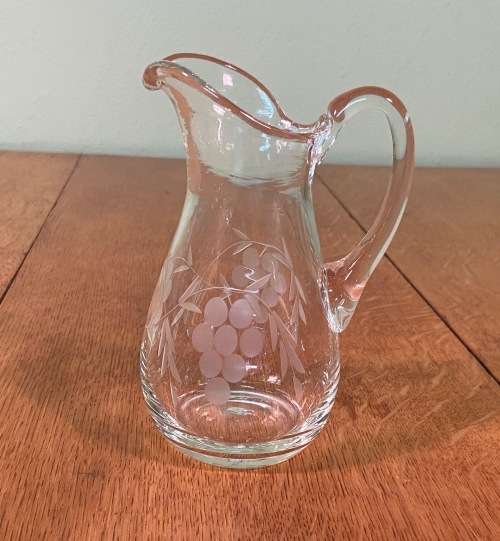 GLASS JUG PITCHER Engraved GRAPE & LEAF Pattern x 1