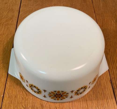 PYREX COOKWARE DISH / BOWL ABSTRACT PATTERN 1969 ENGLAND JAJ - JAMES A. JOBLING CASSEROLE BAKING.