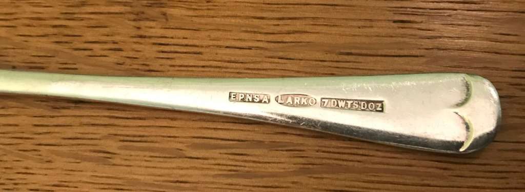 LARKO EPNS quality SOUP SPOONS x 2, EPNS A ELECTRO-PLATED NICKEL SILVER, 7 DWTS doz. Made in England