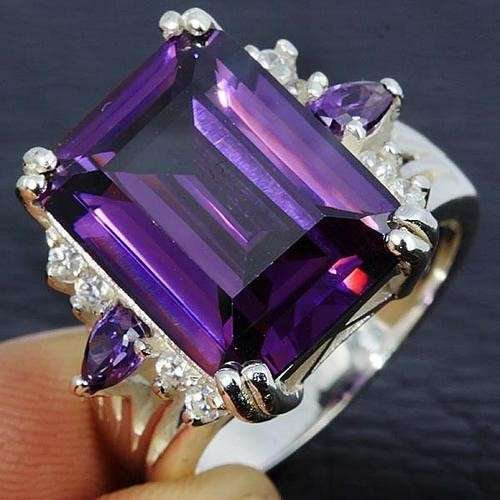 EMERALD CUT AMETHYST CZ & WHITE CZ RING