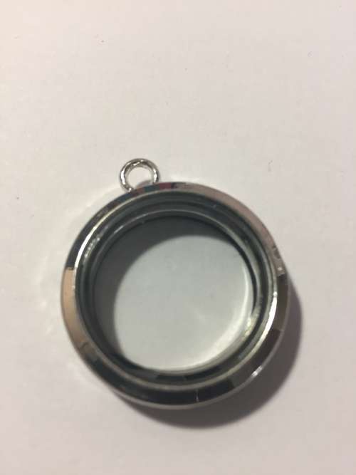 *J* Floating charm locket round with stainless steel chain and 3 charms