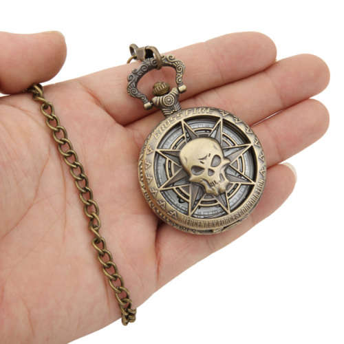 Vintage Skull Bronze Chain Pocket Watch (In Stock)