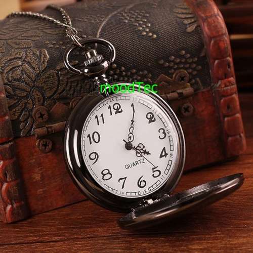 Classic Smooth Black Steel Mens Pocket Watch (In Stock)