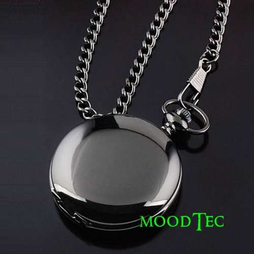Smooth Black Steel Pocket Watch With Gift Box (In Stock)
