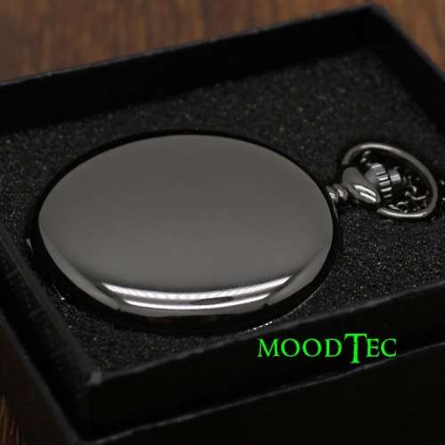 Smooth Black Steel Pocket Watch With Gift Box (In Stock)