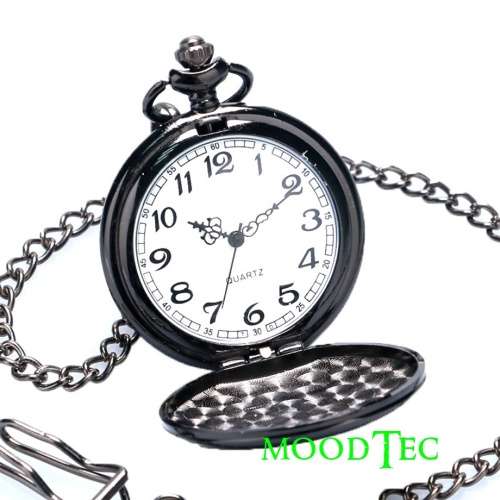 Smooth Black Steel Pocket Watch With Gift Box (In Stock)