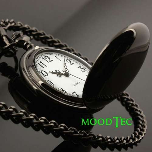 Smooth Black Steel Pocket Watch With Gift Box (In Stock)