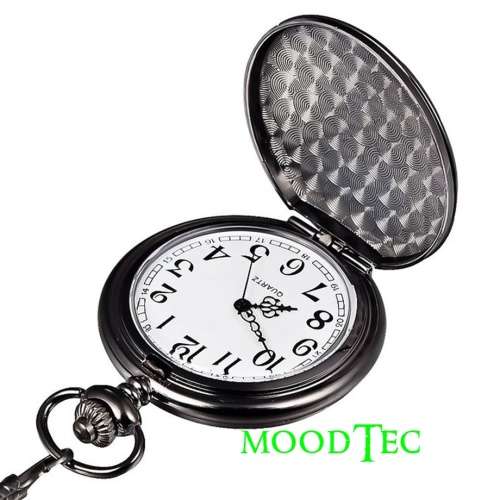 Smooth Black Steel Pocket Watch With Gift Box (In Stock)