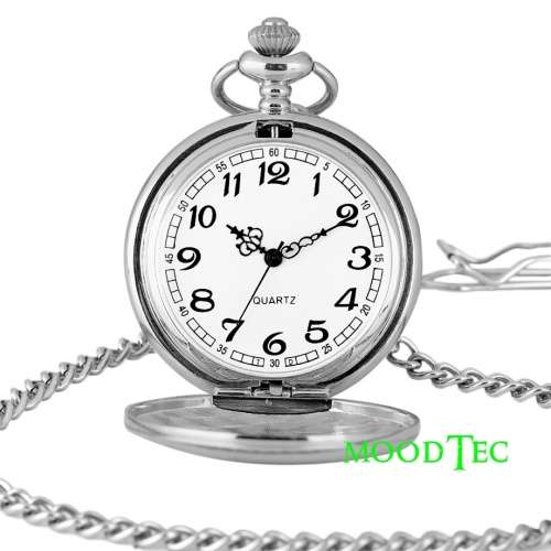 Smooth Silver Steel Pocket Watch With Gift Box (In Stock)
